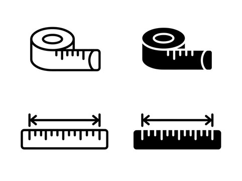 Rolled tape measure and ruler with dimension arrows vector icons