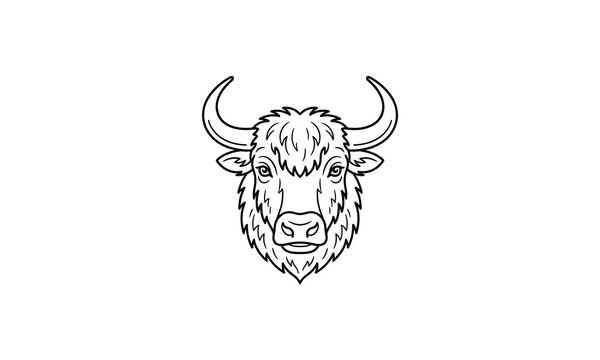 Stylized bison head line art vector icon for rustic brand identity or outdoor adventure logo