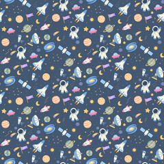 Cute Sky Galaxy Seamless Pattern with Stars, Moon and Planets © kukuh