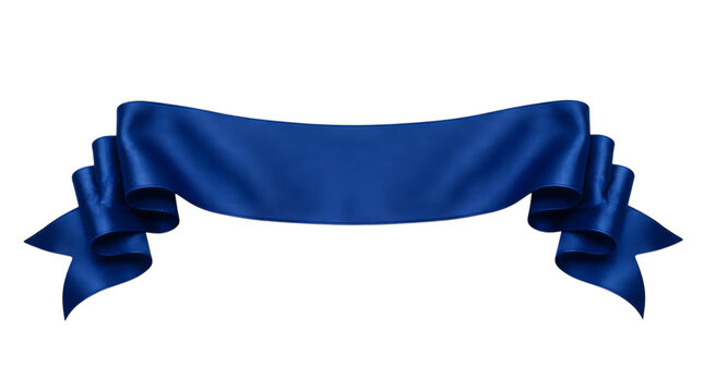 Elegant dark blue ribbon banner for decorative design and festive celebration isolated on transparent background