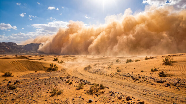 Sandstorm, Wind Erosion, and Particle Transport in an Arid Desert Landscape