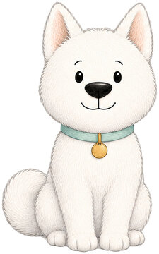 Cute White Jindo Dog Character Sitting