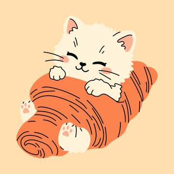 Cute Fluffy Cat Sleeping on Cozy Blanket Illustration