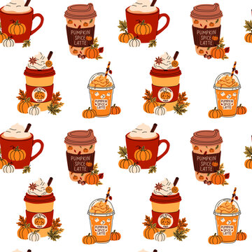 Pumpkin Spice Latte Seamless Pattern Design