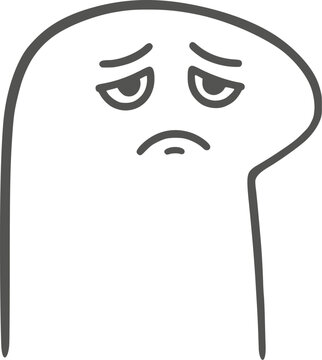 Comical simplistic linear vector character looking tired, sad, discouraged, and completely unmotivated