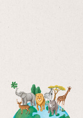 Fototapeta premium Wild animals border background, off-white textured design