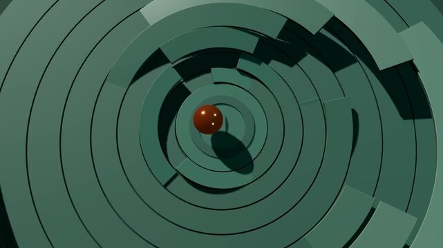 Midnight-jade and brushed petrol neumorphic concentric rings executing multi-axis gyroscopic gimbal rotations and undulating accordion Z-depth waves around a radiant solar copper sphere on a 1080p can