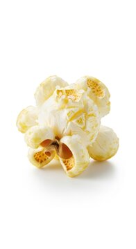 Freshly popped popcorn kernels in a white pile.