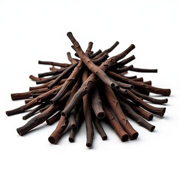 Charred grass blades pile representing grassfire aftermath on white background, dry burnt stems, wildfire remains, environmental impact