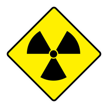 Radioactive radiation warning icon in yellow diamond shape with black trefoil symbol, isolated safety sign graphic