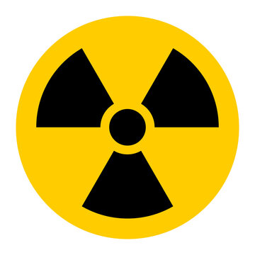 Radiation warning circle icon, yellow hazard symbol with black mark