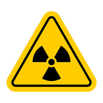 Radiation warning icon with yellow triangular hazard symbol, nuclear safety and radioactive danger sign