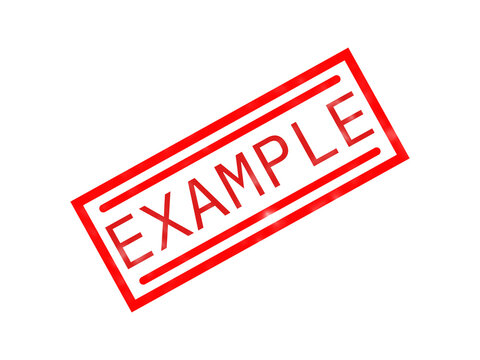 Bright red rectangular rubber stamp with the word example written in bold capital letters isolated on a solid black background, for display isolated on a transparent background