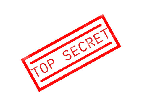 Red ink rubber stamp impression with the word secret inside a rectangular frame on a solid black background, for document marking, and security isolated on a transparent background