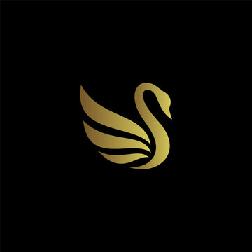 Golden swan logo design, abstract elegant bird icon on black background vector art