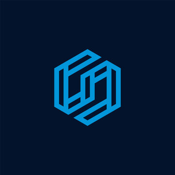 Geometric blue abstract hexagon letter s logo emblem symbol design vector graphic