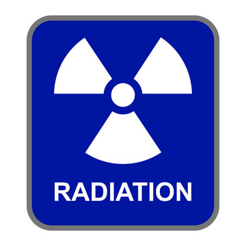 Radiation icon, radioactive warning symbol on blue background