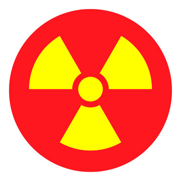 Radioactive radiation symbol icon, nuclear hazard sign, yellow trefoil on red circular warning graphic