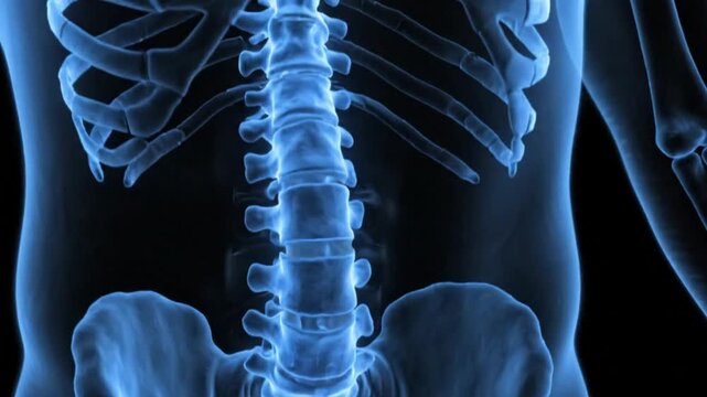 3d medical illustration of the human rib cage and thoracic spine, highlighting the skeletal structure of the upper torso against a dark background