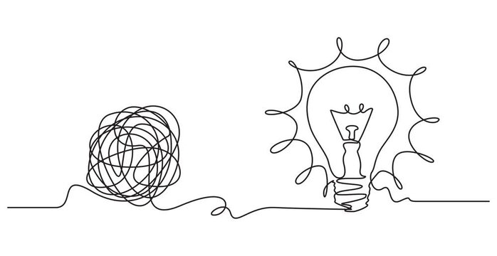 Animated self drawing of  unraveling to glowing light bulb animation continuous one line drawing, Animated One continuous line drawing of tangled and scribble wires with ,Animated, motion, video, pro