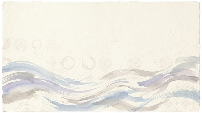 Abstract watercolor painting with soft blue and gray wavy brush strokes on a light cream background