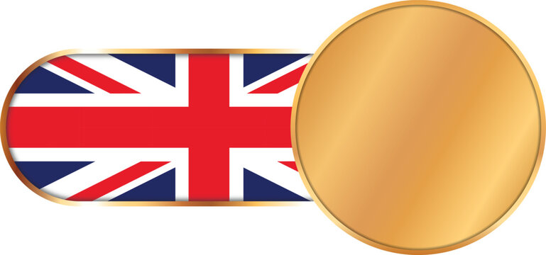United Kingdom flag capsule badge banner with blank gold circle coin banner - vector design element