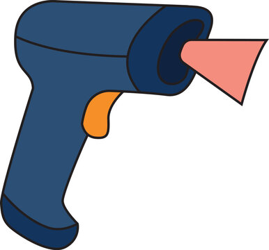 Handheld barcode scanner with red laser beam reader