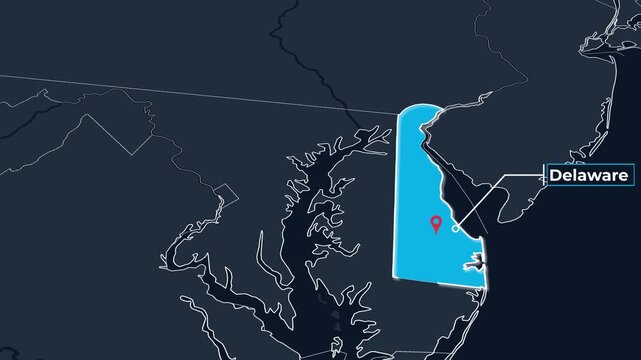Delaware Map Animation Locator Zoom 4K Motion Graphic