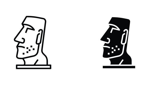 Moai statue vector icon isolated on white Black and white outline line art and solid glyph silhouette