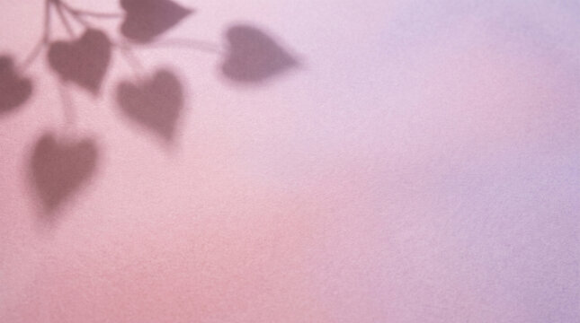 Heart shaped leaf shadows on a soft pink background