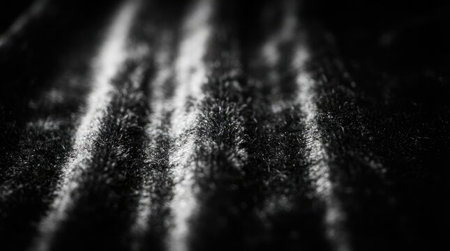 Abstract black and white textured fabric with parallel fuzzy lines for grunge or artistic background.