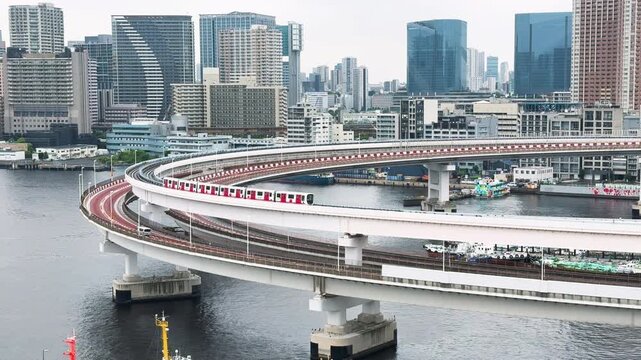 Curved Elevated Highway and Shibaura Waterfront Skyline in Tokyo