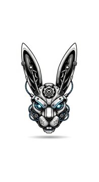 Futuristic Cyberpunk Rabbit Head Illustration with Glowing Eyes.