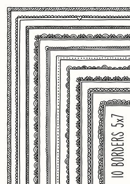 Doodle Greeting Card Borders &ndash; Hand Drawn Decorative Frames Collection, DIN A6 5x7"