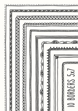 Doodle Greeting Card Borders &ndash; Hand Drawn Decorative Frames Collection, DIN A6 5x7"