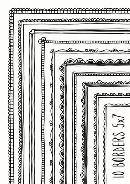 Doodle Greeting Card Borders &ndash; Hand Drawn Decorative Frames Collection, DIN A6 5x7"