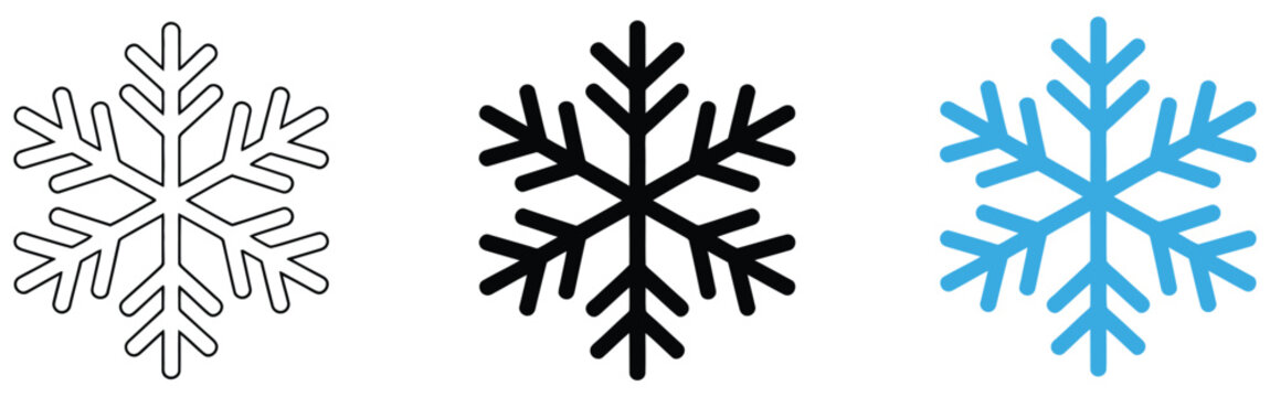 Snowflake winter cold icon set. Ice freezing symbol collection. Simple pictograms for seasonal weather, air conditioning, frost temperature, and holiday climate design.