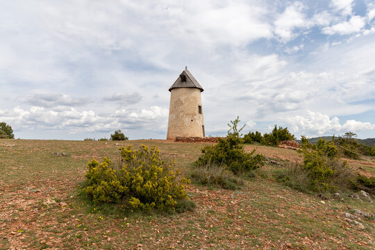 Old Redounel windmill on the Larzac plateau, Aveyron, France