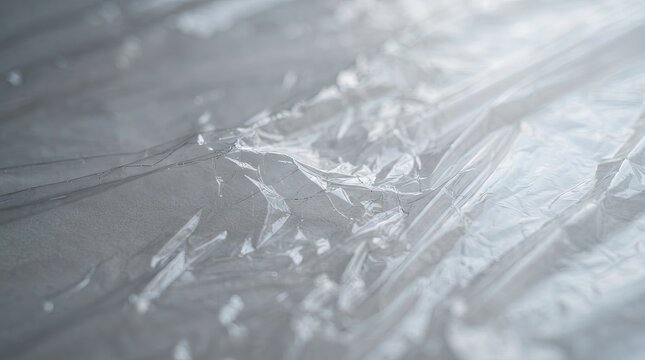 Detailed texture of stretched plastic film over a gray concrete surface showing creases.