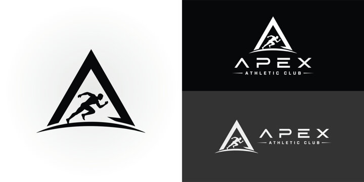 A dynamic black-and-white logo featuring an athletic silhouette in a sprinting pose inside a sharp triangular 'A' frame. This symbolises speed, strength, and peak athletic performance.