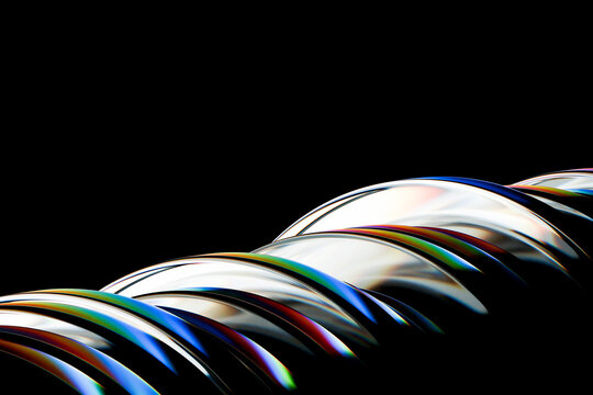 3D chrome arches black copyspace create luminous prismatic waves with glossy reflections and dramatic abstract depth