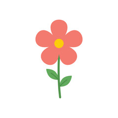 Fototapeta premium Simple red flower with green leaves icon