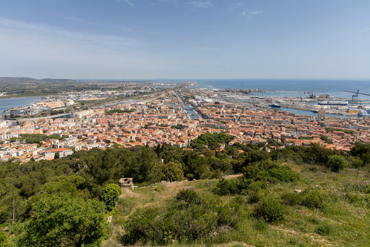Panoramic view from Mont Saint-Clair overlooking S&egrave;te and the Mediterranean Sea, France
