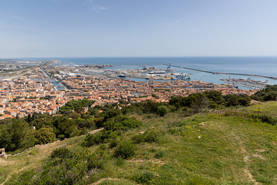 Panoramic view from Mont Saint-Clair overlooking S&egrave;te and the Mediterranean Sea, France