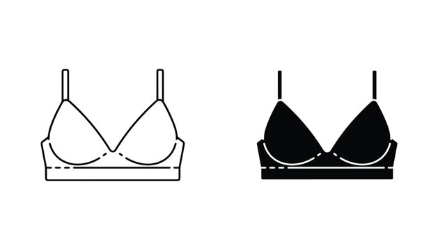 Bra vector icon isolated on white Black and white outline line art and solid glyph silhouette