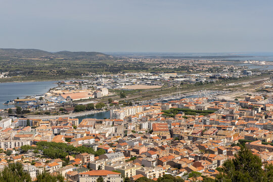 Panoramic view from Mont Saint-Clair overlooking S&egrave;te and the Mediterranean Sea, France