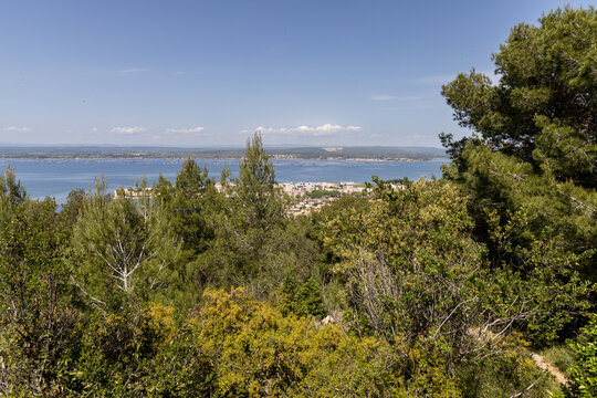 Coastal landscape seen from the Pierres Blanches forest, S&egrave;te, France