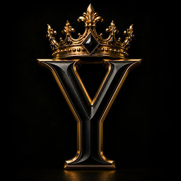 Premium Black and Gold Letter Y Monogram with Ornate Royal Crown