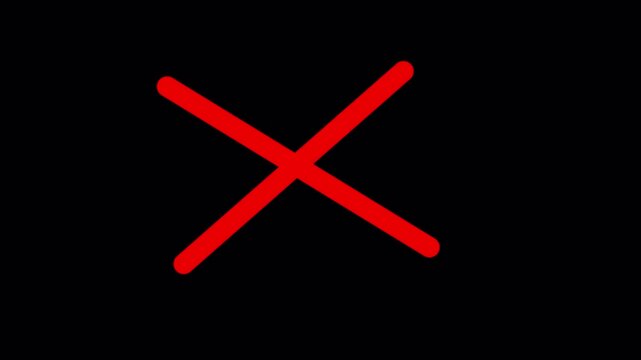 red cross mark, Animated red 'X' cross mark icon looping video with wiggle and position motion graphics,  isolated on transparent background for no, incorrect, close, and fail concept