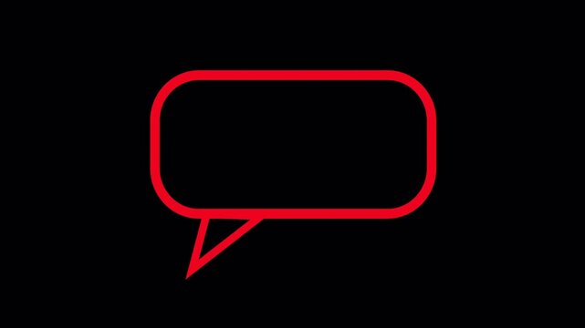 speech bubble icon, Animated neon red rounded speech bubble icon looping video with wiggle and position motion graphics, isolated on transparent background for chat, message, and communication concept